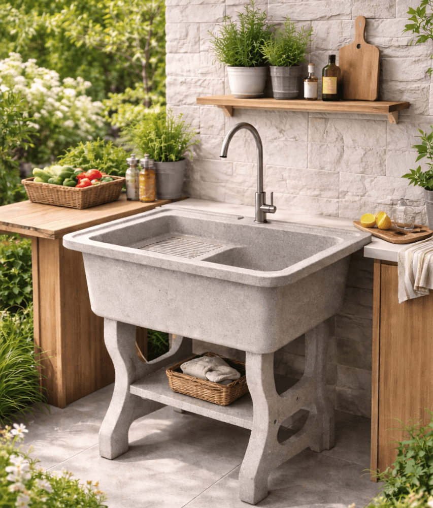 อ่างล้างจานขาตั้ง หินควอตซ์ 1 หลุม 1 ที่พัก DINOSAUR WASH TUB ขนาด 70X57X80ซม.สีออฟไวท์_4